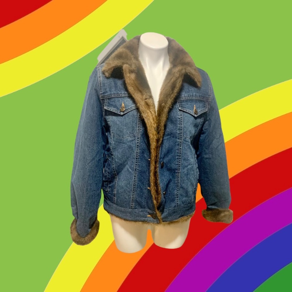 Vintage Marvin Richards Denim Jean Jacket Faux Fur